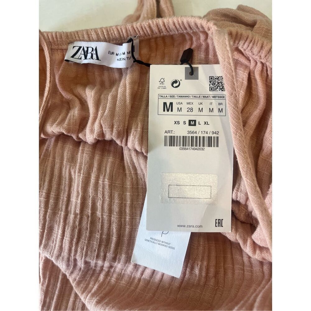 Zara Gauze‎ Cotton Peach Backless Jumpsuit Waist Tie Spaghetti Straps Pockets Sz - Picture 5 of 7